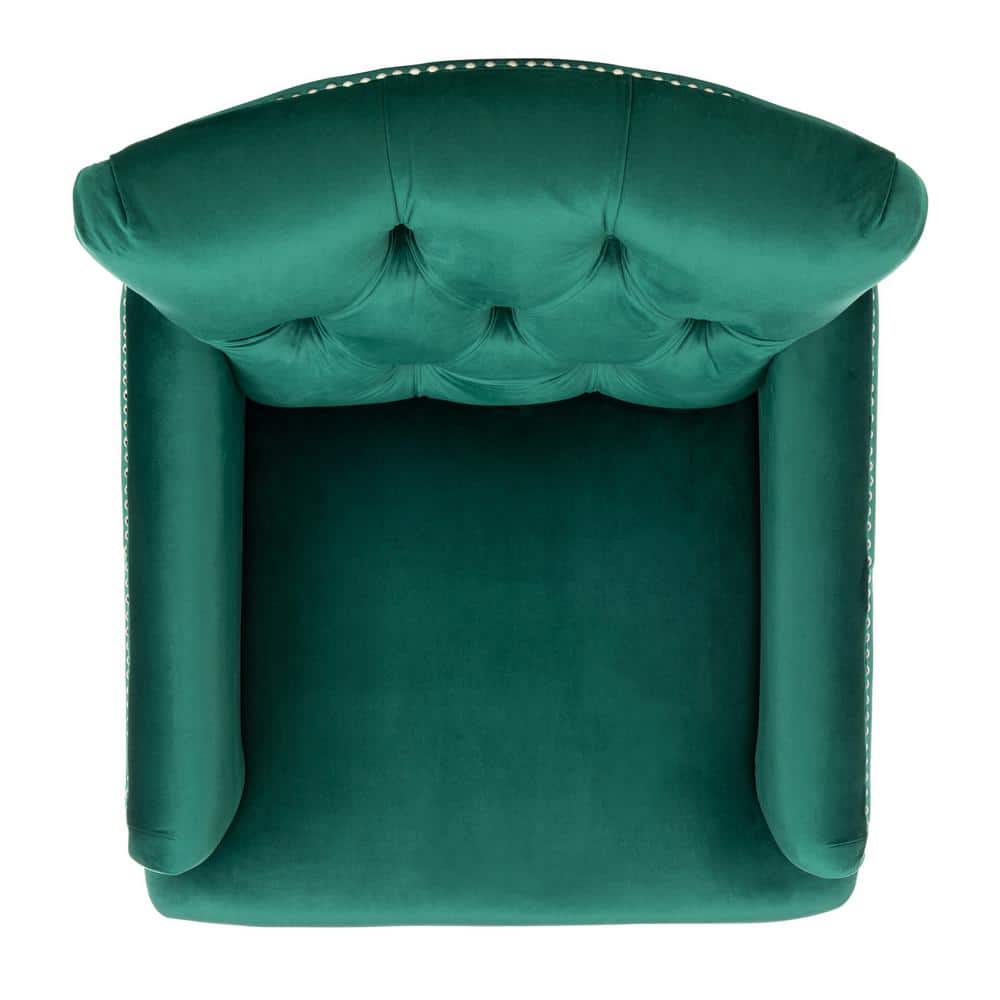 Emerald Velvet Tufted Club Chair with Espresso Wood Legs
