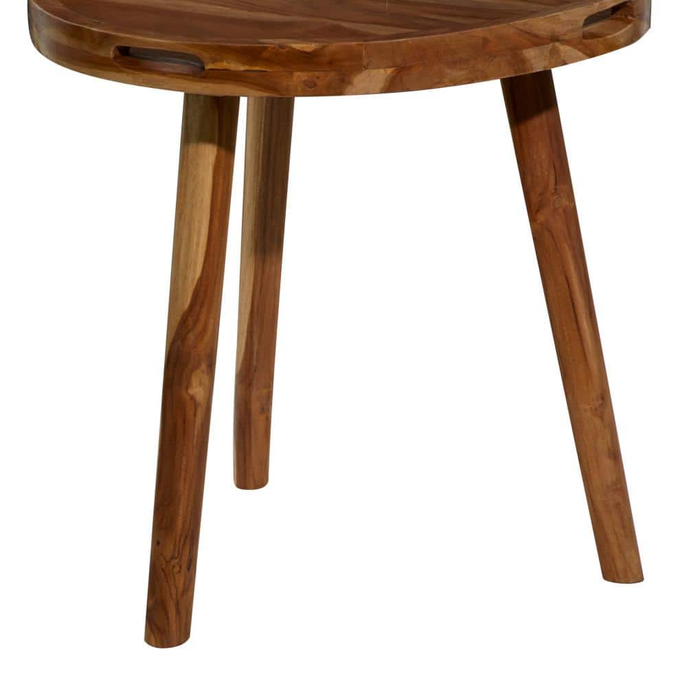 Elegant Round Teak Wood Side Table with Tripod Base - 25" Brown