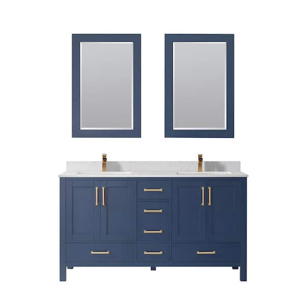 ROSWELL Shannon 60 in. Bath Vanity in Royal Blue with Composite Vanity Top in White with White Basin and Mirror