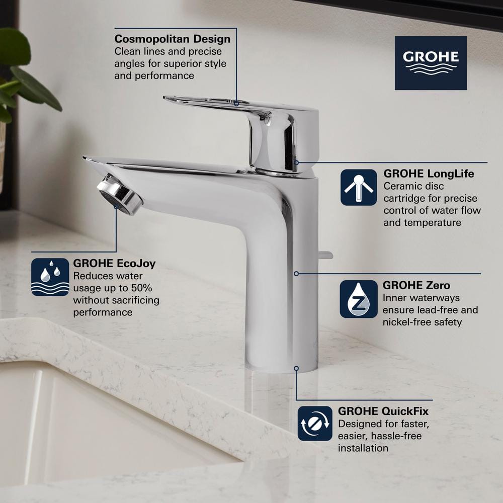 Sleek BauLoop Polished Chrome Single-Handle Bathroom Faucet