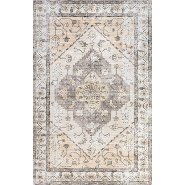 nuLOOM Autumn Vintage Machine Washable Gray 4 ft. x 6 ft. Area Rug