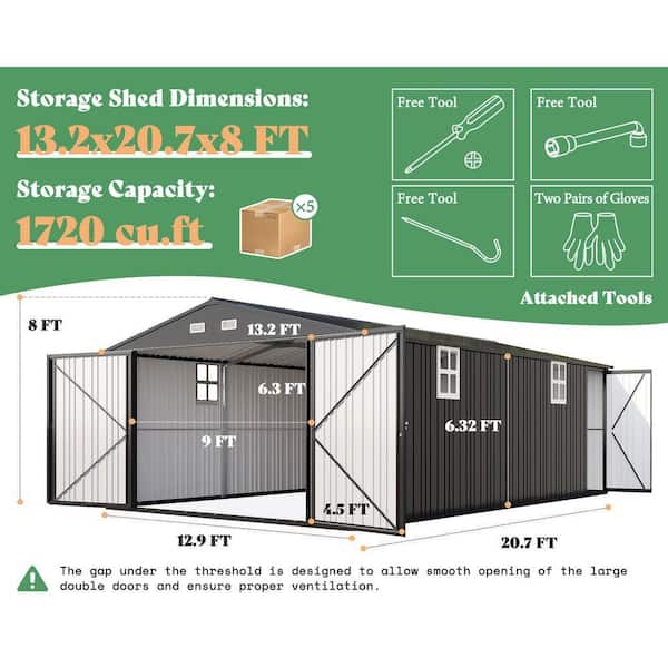 amerlife 13.2 ft. W x 20.7 ft. D Metal Shed with Double Door