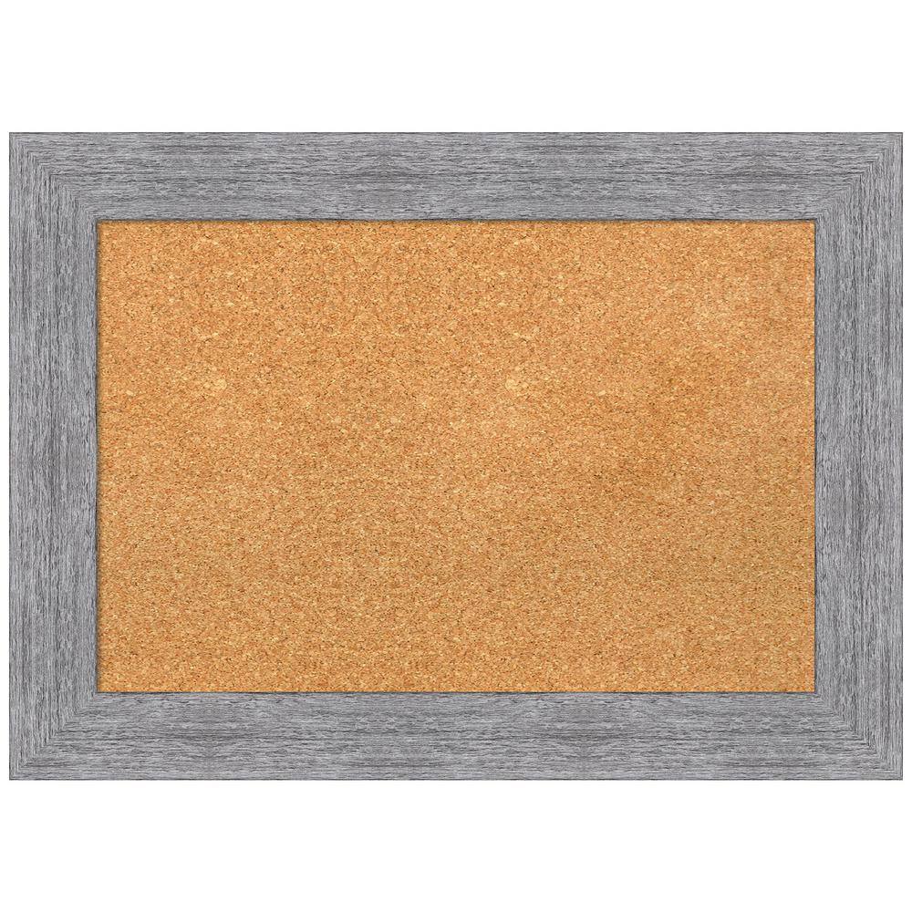 Rustic Grey Framed Natural Cork Bulletin Board 32" x 24"