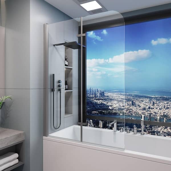 39 in. W x 55 in. H Frameless Pivot Tub Door in Polished Chrome with Clear Tempered Glass