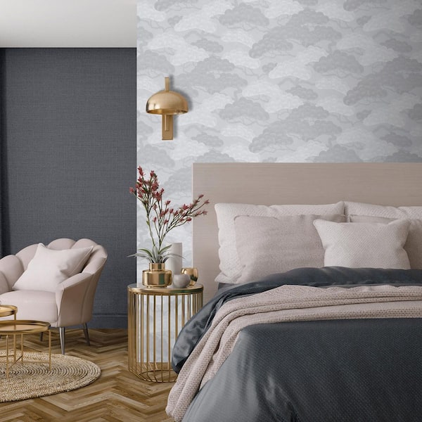 Bonsai Grove Light Gray Wallpaper Sample
