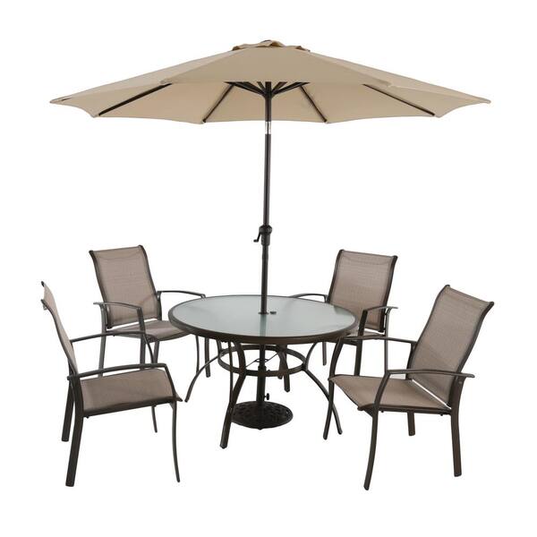 Hampton Bay Mix And Match Aluminum Brown Round Outdoor Patio Dining Table Fta60762 The Home Depot - Patio Dining Sets With Umbrella Home Depot