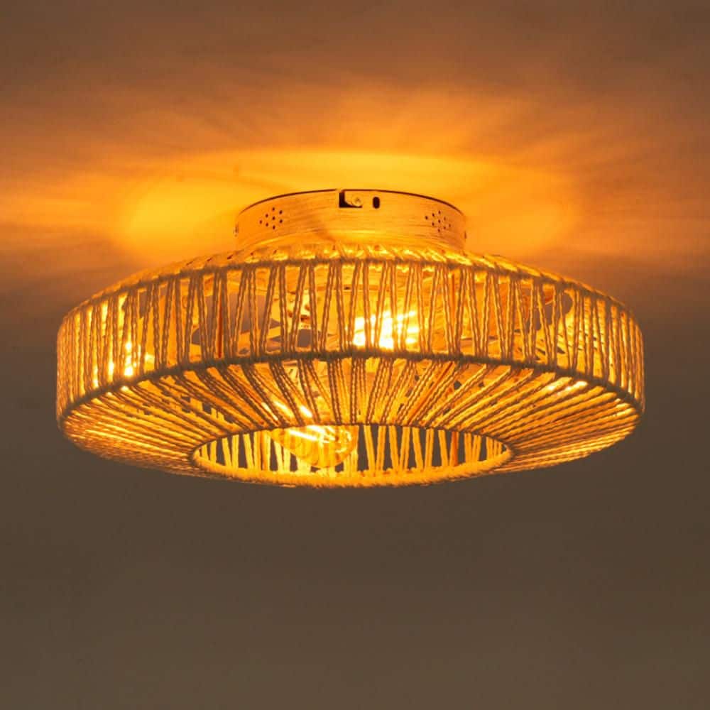 20 in. 4-Light Brown Jute Rope Universal No Include E26 Bulb Low Profile Fandelier Ceiling Fan Light Kit price history on PriceWatchPro
