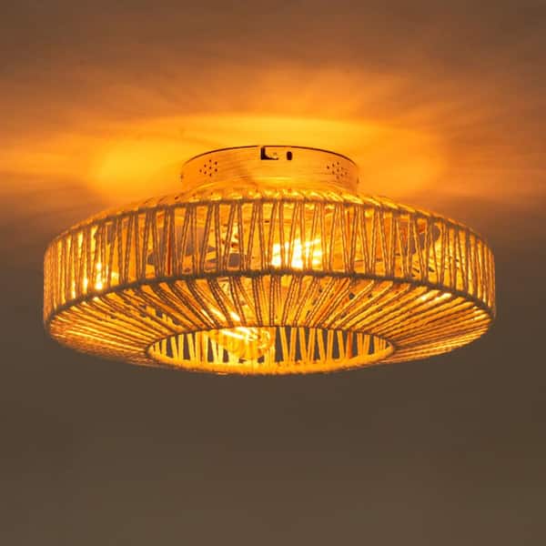 20 in. 4-Light Brown Jute Rope Universal No Include E26 Bulb Low Profile Fandelier Ceiling Fan Light Kit