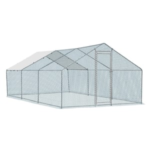 20 ft x 10 ft Large Metal Chicken Run House with Waterproof Cover Chicken Coop