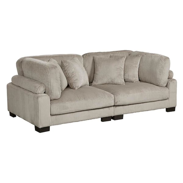 Turbo 90 in. W Taupe Corduroy Fabric 2-Seater Loveseat