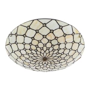 19.68 in. 4-Light Light Yellow Tiffany Flush Mount Ceiling Light with Stained Glass Shade for Bedroom, No Bulbs Included