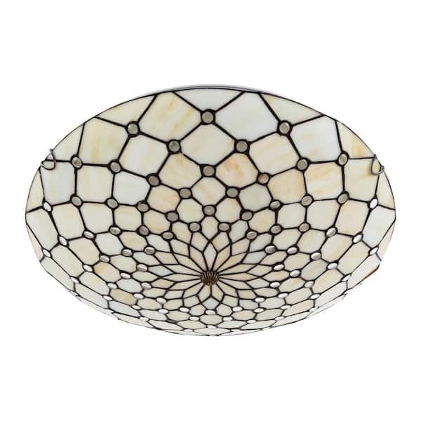 OUKANING 19.68 in. 4-Light Light Yellow Tiffany Flush Mount Ceiling Light with Stained Glass Shade for Bedroom, No Bulbs Included