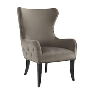 Gray and Black Upholstered Wooden Side Chair with Button Tufting