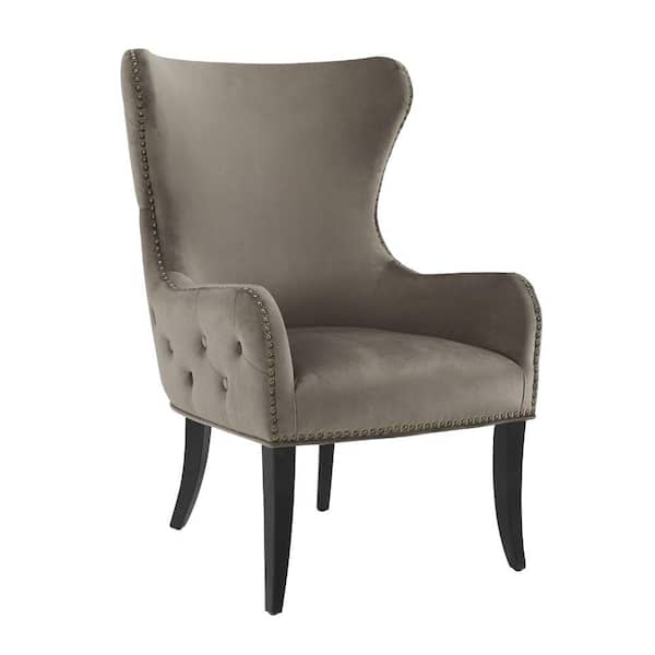 Benjara Gray and Black Upholstered Wooden Side Chair with Button Tufting