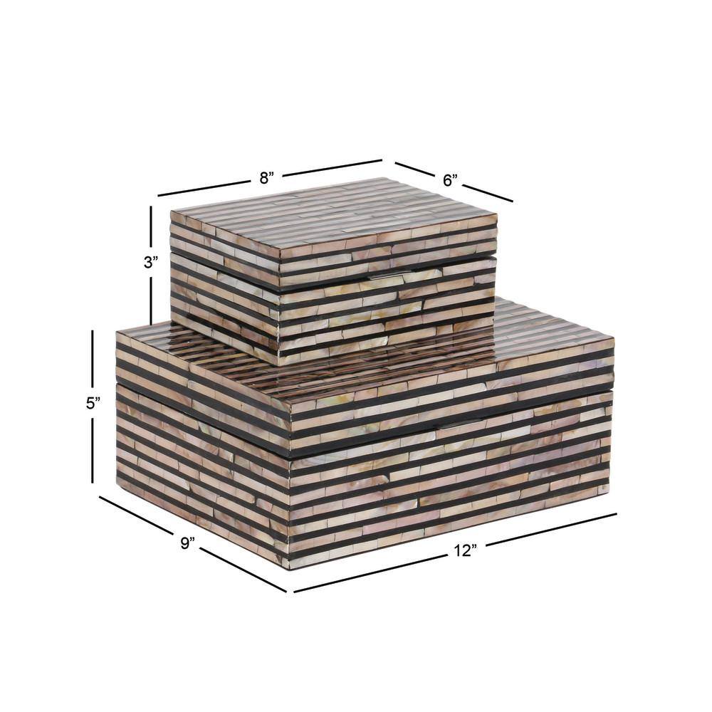 Set of 2 Black and Mother of Pearl Stackable Wooden Boxes
