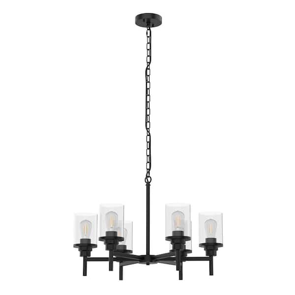 Briignite 25 in. 6-Light Black Farmhouse Chandelier Adjustable