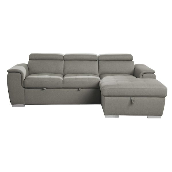 EVERGLADE HOME Logan 97.5 in. W 4-Piece Chenille Upholstery Sectional Sofa in Brown w/Pull-out Bed and Adjustable Headrests