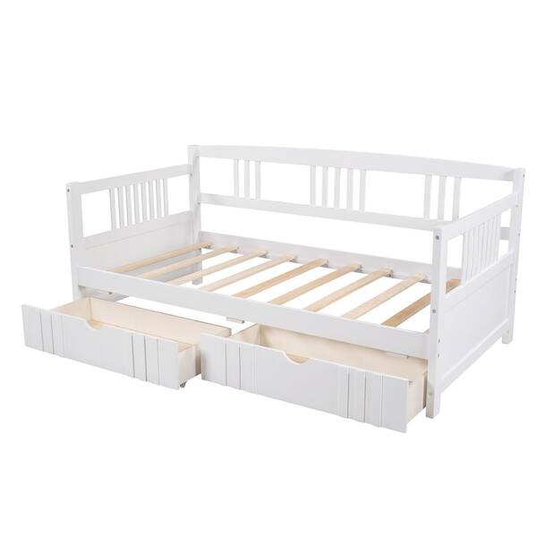 FORCLOVER Wood White 41 in. W Twin Size Daybed with Two Drawers