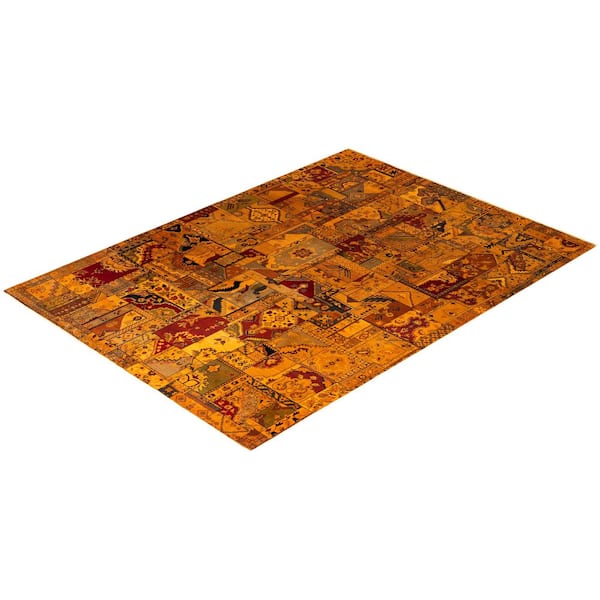 Overdyed Orange 9 ft. x 12 Patchwork Wool Indoor Area Rug