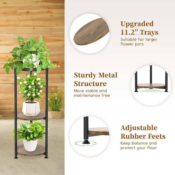 OGETFUUR 3-Tier Metal Black Plant Stand, Heavy Duty Metal Flower