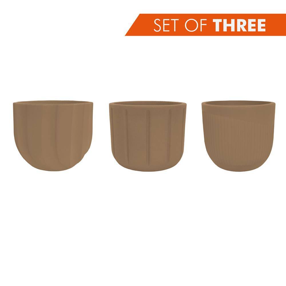 Ochre Polyethylene Resin Egg-Shaped Decorative Planter Set