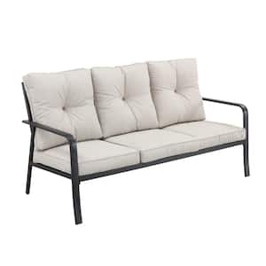 Metal Outdoor Sofa with Beige Cushions