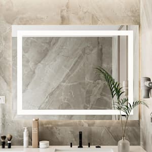 32 in. W x 40 in. H Sliver Vanity Mirror Frameless Rectangular Smart Touchable Anti-Fog LED Light Bathroom Wall 3-Color