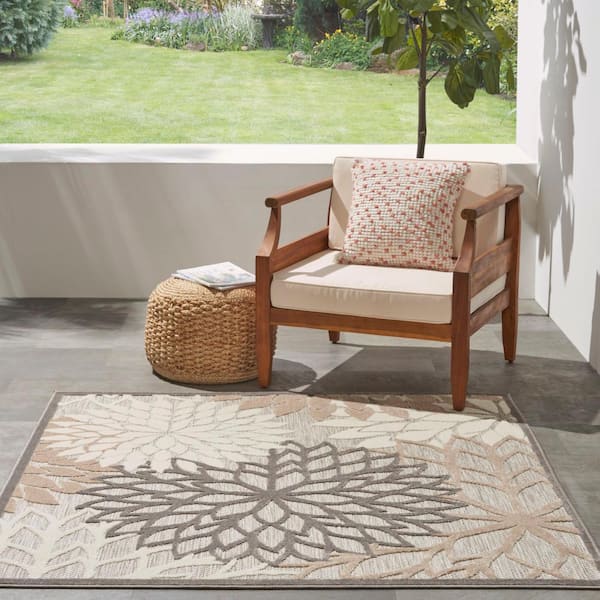 Nourison Aloha Natural 5 ft. x 5 ft. Square Floral Contemporary