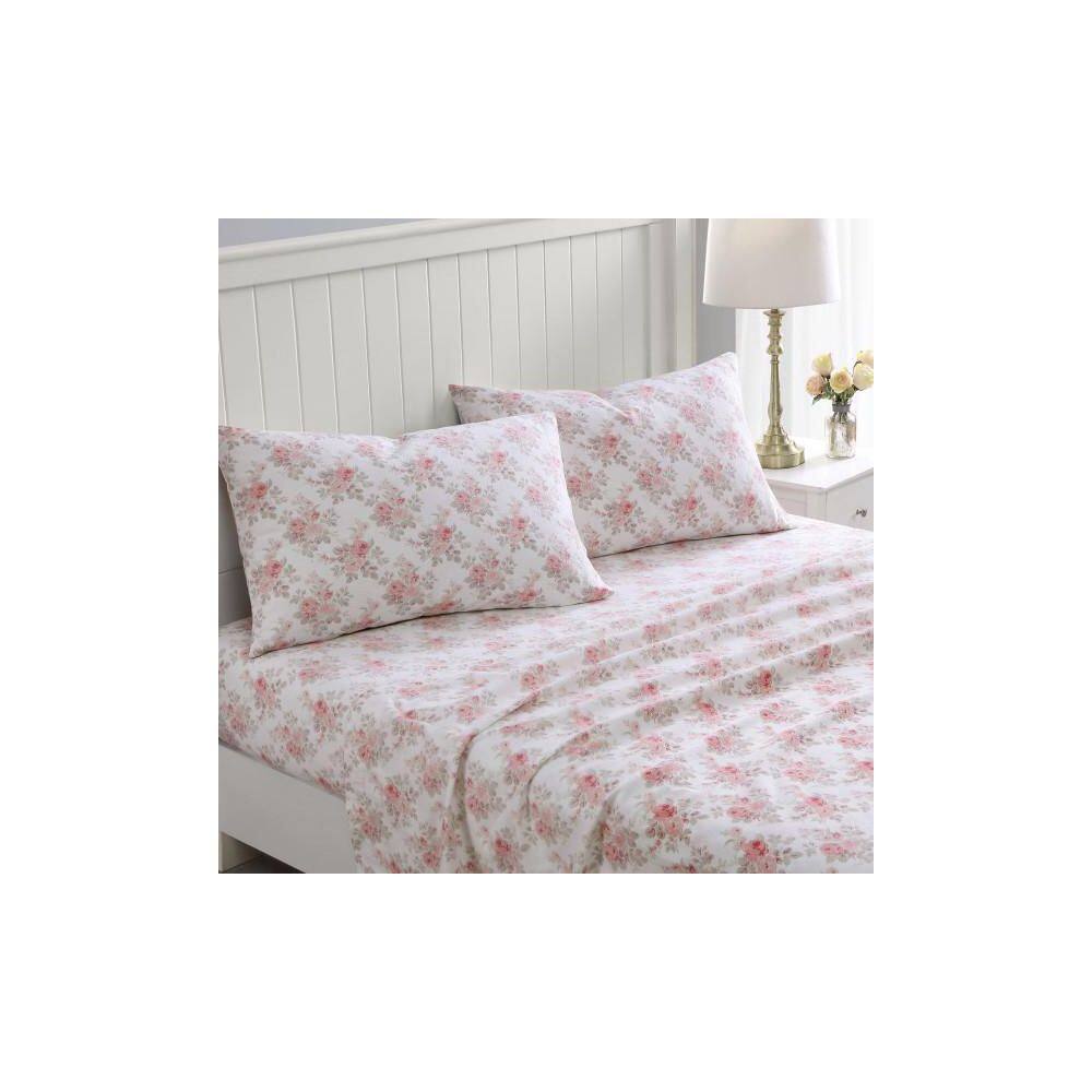 Lisalee Pink Floral Cotton Flannel Full Sheet Set