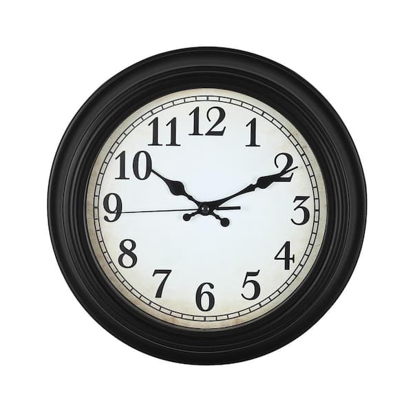 12 in. Silent Battery Operated Non Ticking Black Frame Plastic Wall Clock
