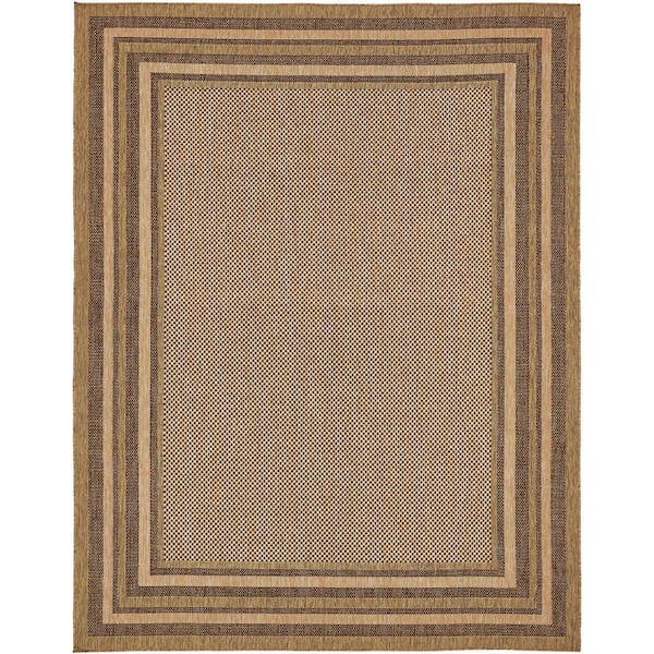 Unique Loom Outdoor Multi Border Light Brown 9' 0 x 12' 0 Area Rug