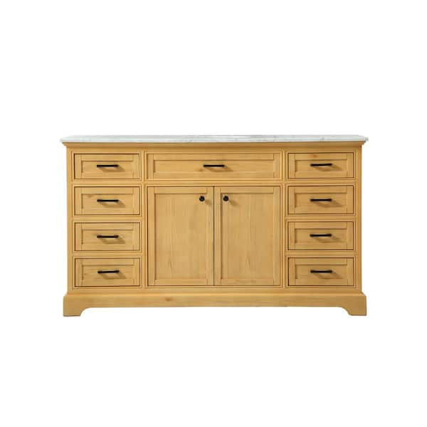 Unbranded Simply Living 60 in. W x 21.5 in. D x 35 in. H Bath Vanity in Natural Wood with Carrara White Marble Top