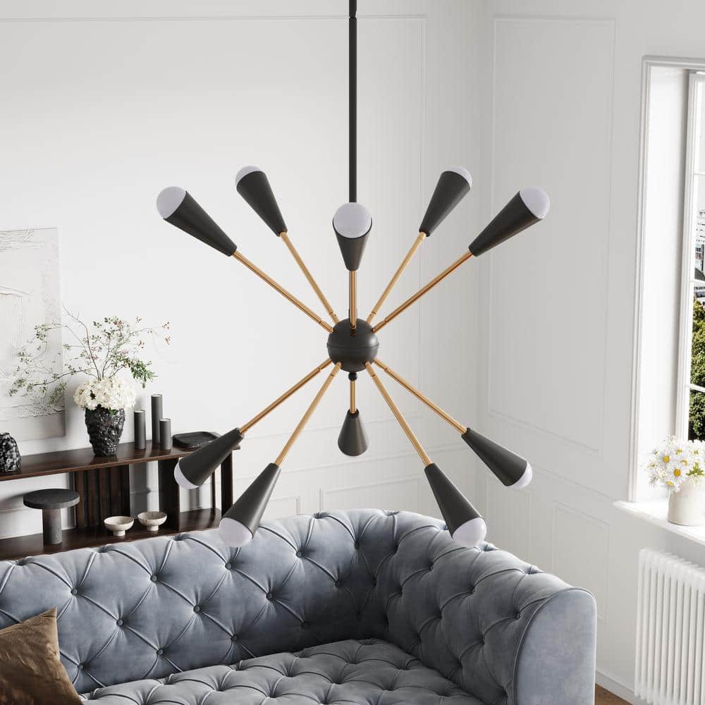 Black and Brass Metal 10-Light Sputnik Chandelier