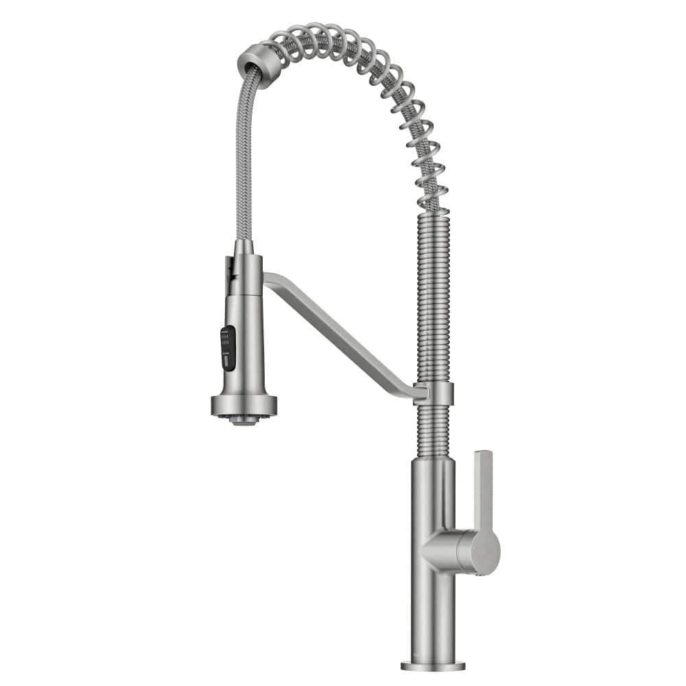 Oletto Commercial Style 2-Function Single Handle Pull Down Kitchen Faucet in Spot-Free Stainless Steel