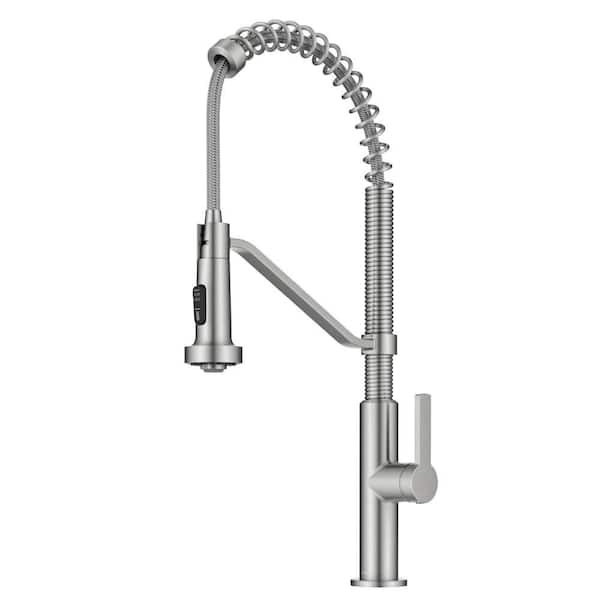 Oletto Commercial Style 2-Function Single Handle Pull Down Kitchen Faucet in Spot-Free Stainless Steel