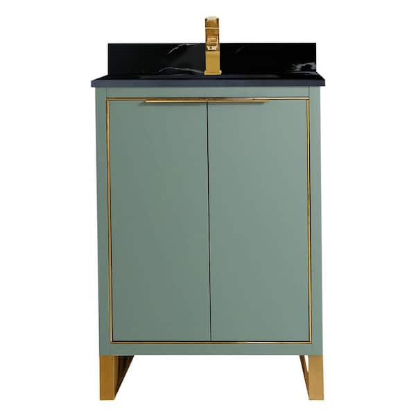FINE FIXTURES Opulence 24 in. W x 18 in. D x 33.5 in H. Bath Vanity in Mint Green with Black Marble Single Sink Stone Top