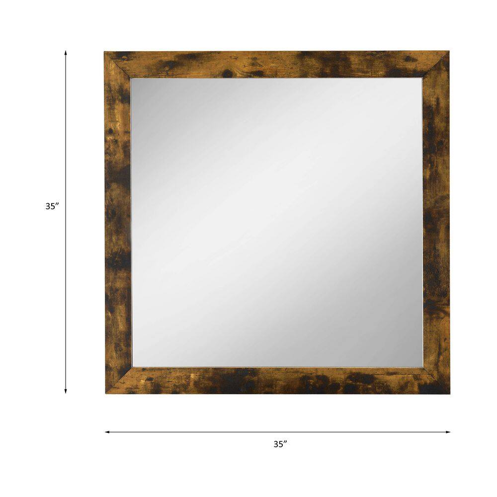 Rustic Oak Square Wooden Mirror with Industrial Charm