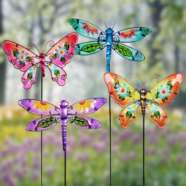 Set of 2 Patriotic Dragonfly and Butterfly Metal Indoor/Outdoor Fence Wall Decor 