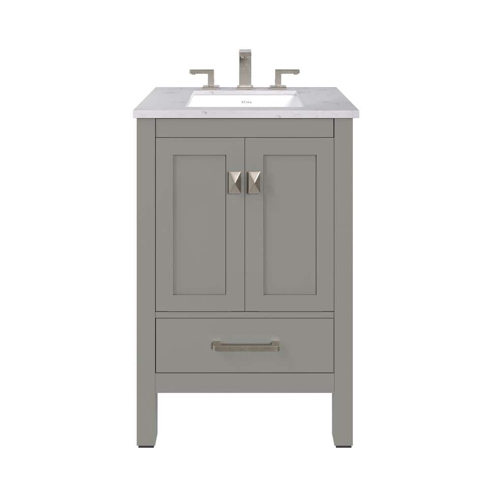 Gray Solid Wood Bathroom Vanity with White Quartz Top