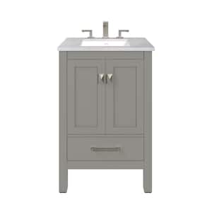 Aberdeen 24 in. Single Sink Gray Bath Vanity with White Carrara Quartz Top (Assembled)