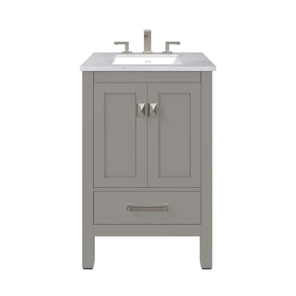 Aberdeen 24 in. Single Sink Gray Bath Vanity with White Carrara Quartz Top (Assembled)