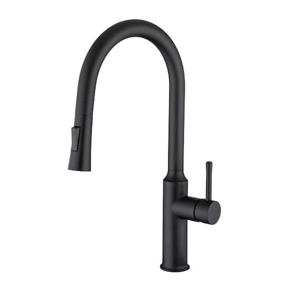 Lukvuzo Single Handle Pull Down Sprayer Kitchen Faucet with Pull Out Spray Wand Metal Stainless Steel Filler in Matte Black