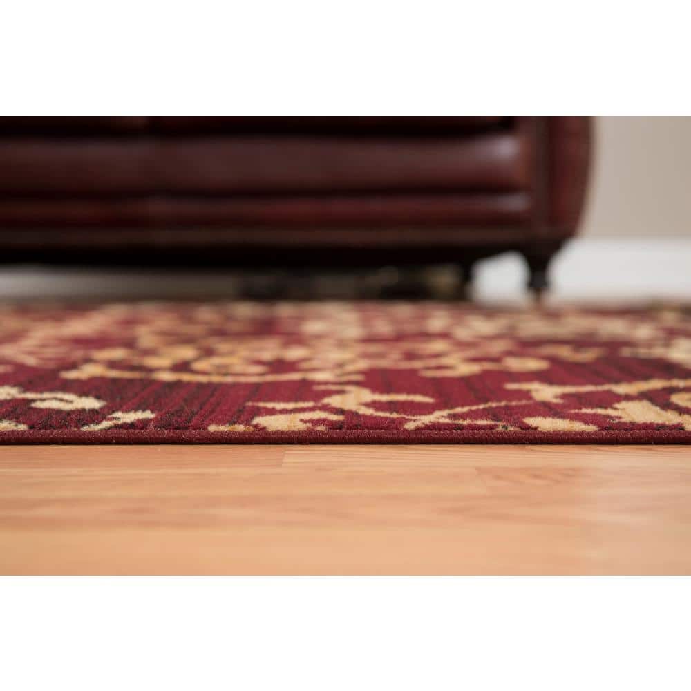 Burgundy and Beige Rectangular Synthetic Area Rug, 7'10" x 10'6"