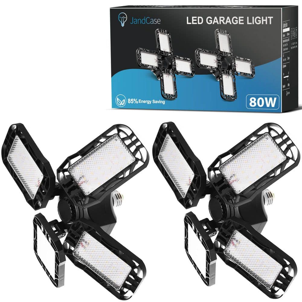 YANSUN 80-Watt Black Deformable LED Adjustable Garage Light Semi-Flush  Mount Lighting, 4-Leaf 6000K Daylight White (2-Pack) H-XP07001E26(N1) The  Home Depot