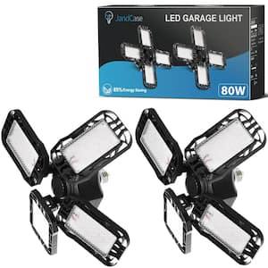 80-Watt Black Deformable LED Adjustable Garage Light Semi-Flush Mount Lighting, 4-Leaf 6000K Daylight White (2-Pack)