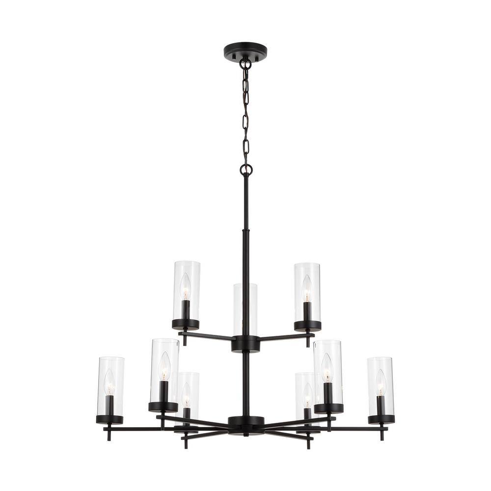 Zire Midnight Black 9-Light Incandescent Chandelier with Clear Glass Shades
