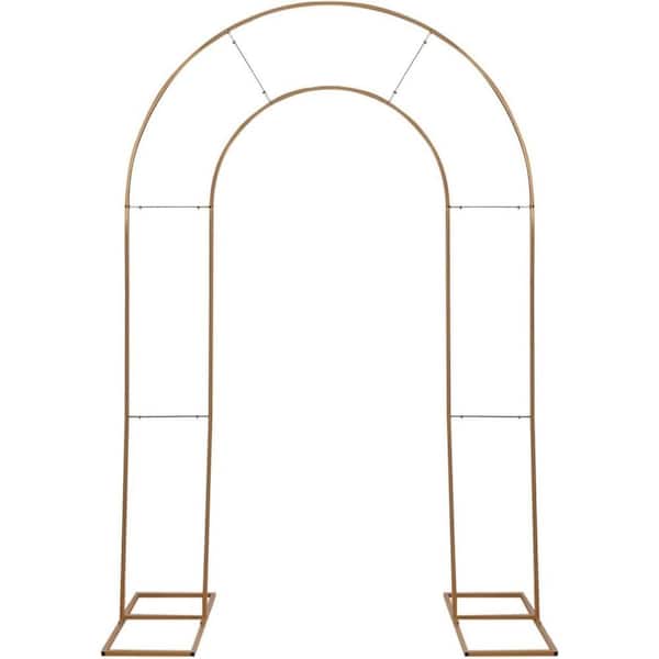 Gold 8 ft. Metal Floral Display Frame Round Top Double Arch Decorations