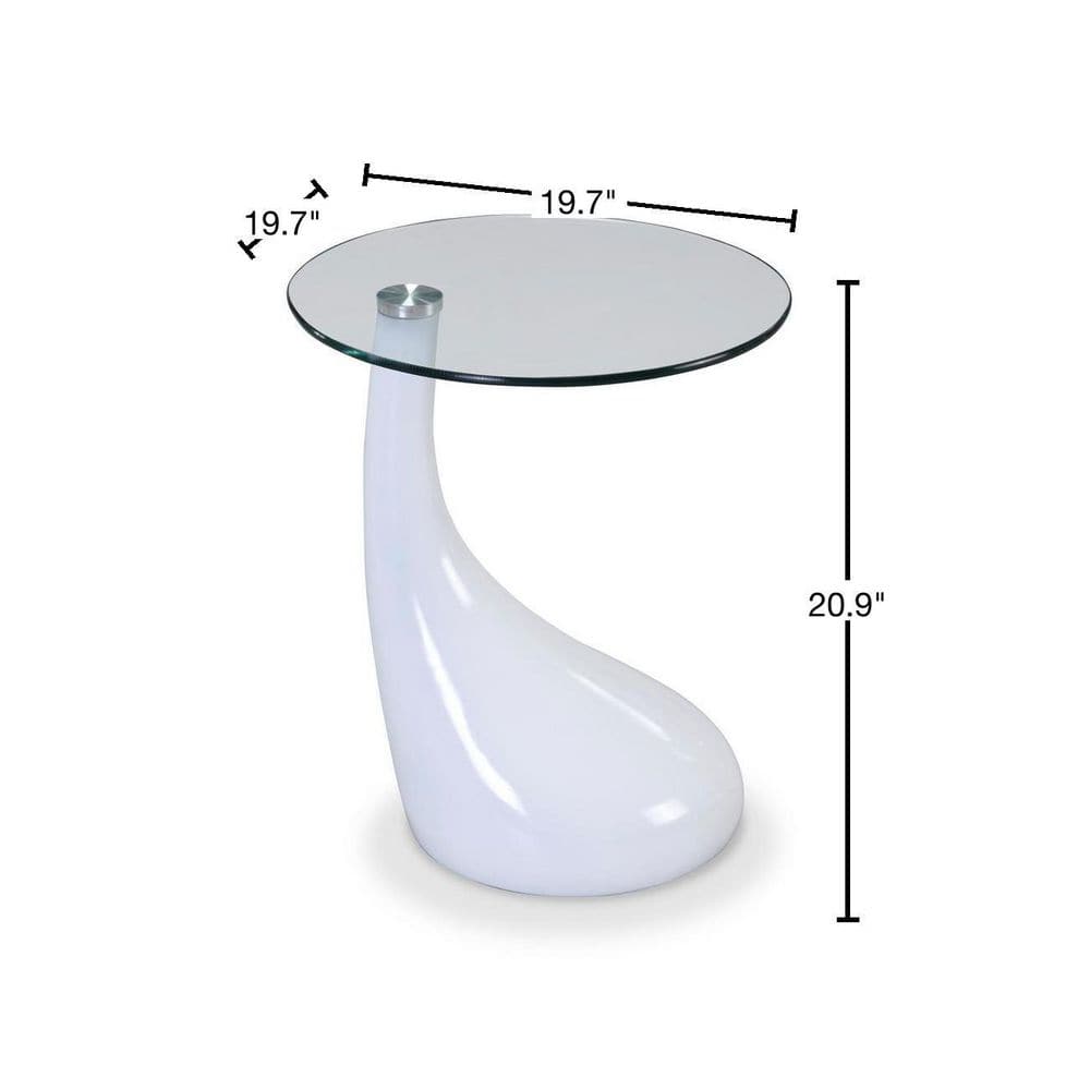 Lava 20" Round Tempered Glass Accent Table in White