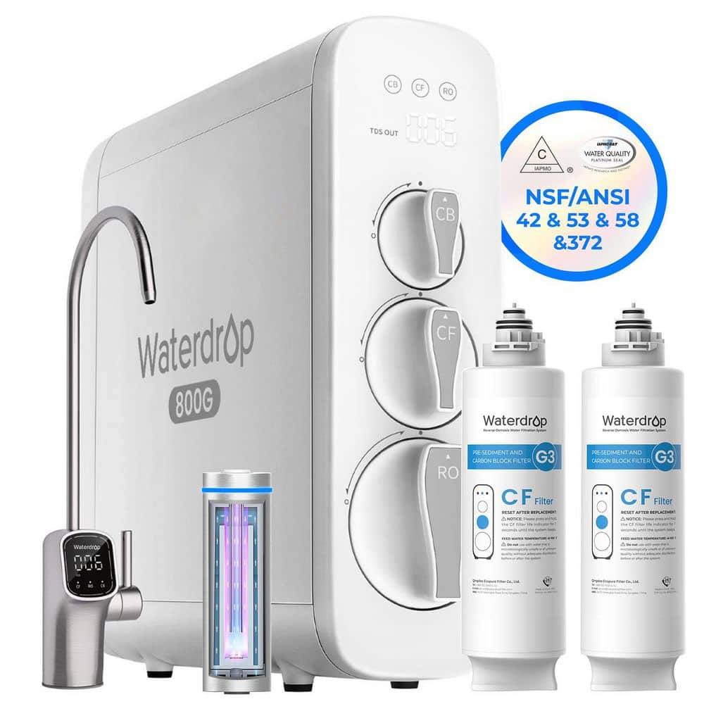 G3P800 Reverse Osmosis System, 800 GPD, NSF/ANSI 42,58,372 Certified, 3:1 Pure to Drain, Tankless, Extra 2CF Filter