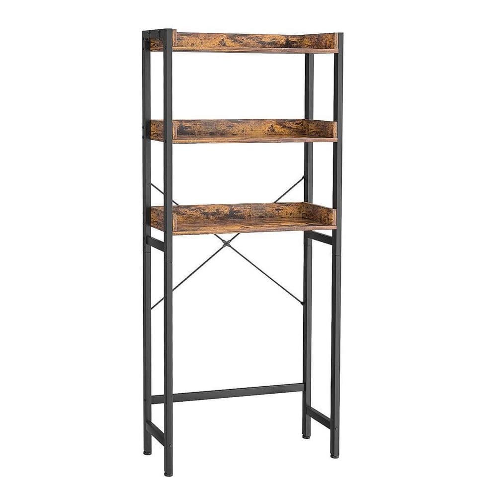 Brown Rustic Wood and Metal Over-the-Toilet Storage Rack
